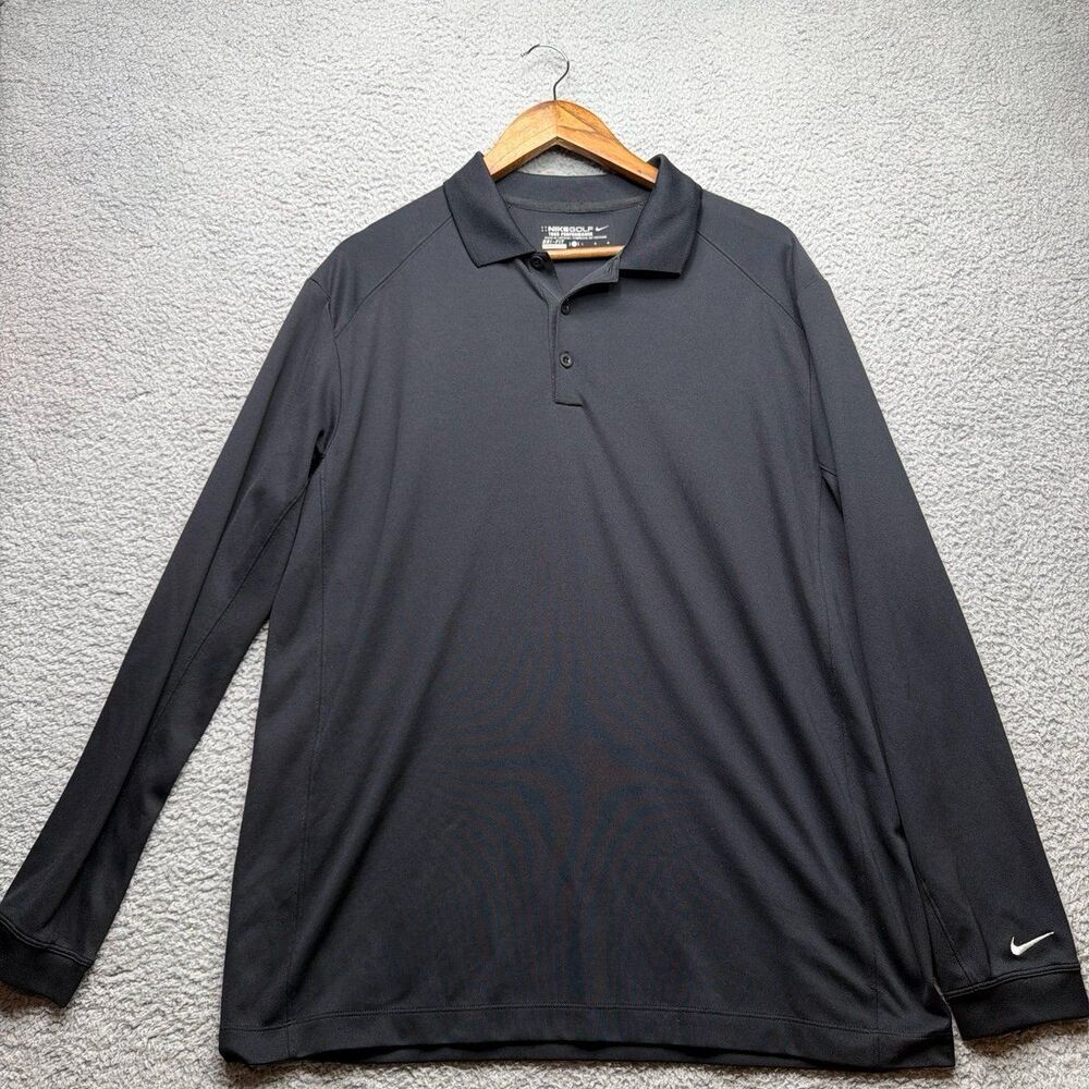Nike golf long sleeve polo sz large black with white swoosh on sleeve